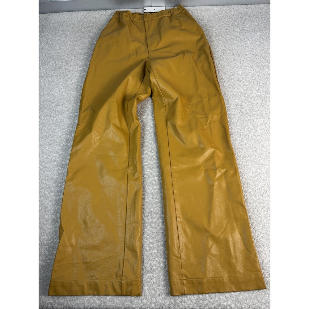Honor The Gift Pants Womens Medium Yellow Faux Leather Wide Leg Elastic Pull On